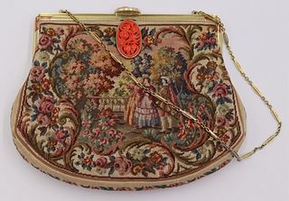 GOLD. 14kt Gold and Coral Petit Point Purse.