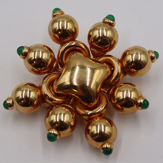 JEWELRY. Bvlgari 18kt Gold and Emerald Brooch.