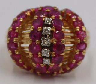 JEWELRY. Italian 18kt Gold, Diamond and Ruby Ring.