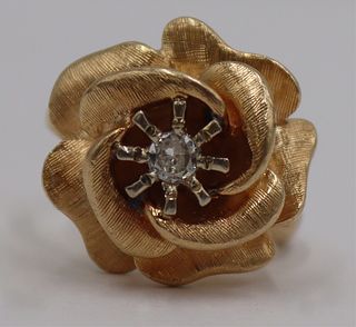 JEWELRY. 14kt Gold and Diamond Floral Form Ring.