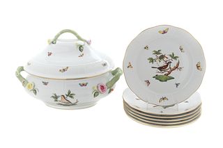 A Herend Porcelain Tureen and Six Plates