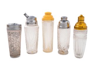 A Group of Five Glass Cocktail Shakers