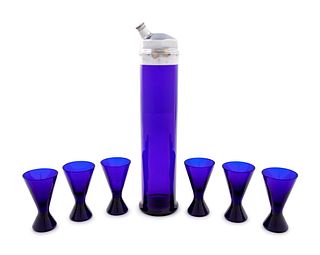 A Seven-Piece Cobalt Blue Glass Cocktail Set