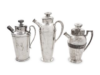A Group of Three Silver-Plate Cocktail Shakers