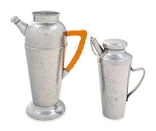 Two Spot-Hammered Chromed Metal Cocktail Shakers