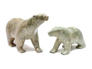 Joe Parr 
(Inuit, 20th Century)
Two Soapstone Polar Bear Carvings