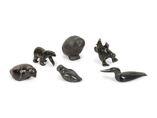 Six Inuit Soapstone Animal Carvings
height of tallest 7 inches