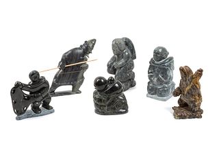 Six Inuit Soapstone Carvings
height of tallest 11 inches