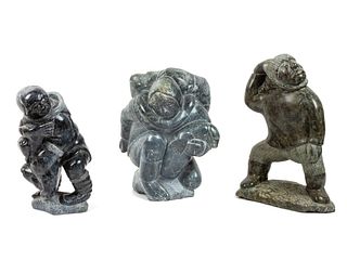 Three Large Inuit Soapstone Carvings
height of tallest 16 1/2 inches