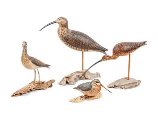 Ken Kirby
(American, 20th Century)
Eight Carved Polychrome Painted Shorebird Decoys