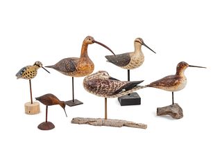 Eleven Carved and Polychrome Painted Shorebirds
largest height 12  x length 17 inches 