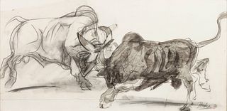 Channing Peake
(American, 1910-1989)
Two Drawings: Nearly Busted and Fighting Bulls