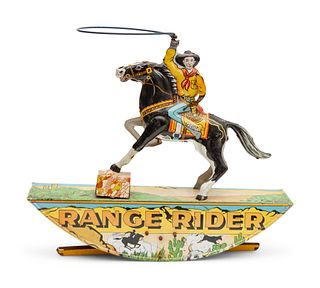 Marx Tin Lithograph Range Rider Toy
height 9 1/2 x length 11 x depth 2 3/8 inches