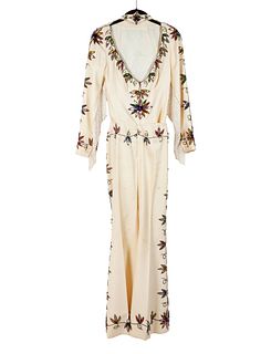Off-white Women's Nudie-style Suit with Rhinestone and Sequin Floral Embellishments