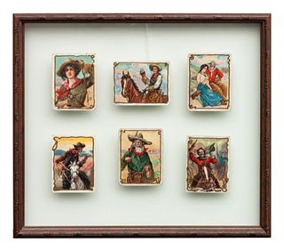 Framed Hassan Western Tobacco Cards, Indian Chewing Gum cards and a Round Up Cigar Mirror
18 x 5 inches