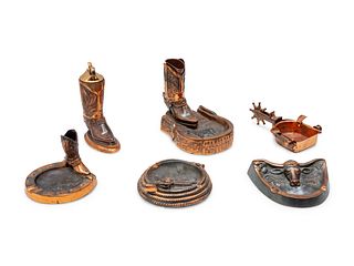 Six Copper Western Themed Smoking Accessories 
Largest height 5 inches