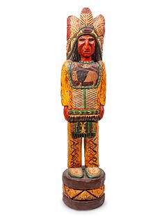 Carved Wood and Polychrome Cigar Store Indian
height 48 x width 9 1/2 x depth 9 1/2 inches