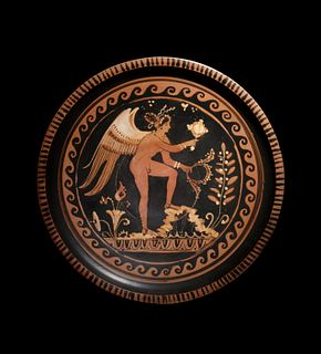 An Apulian Red-Figured Plate with ErosDiameter 9 inches.