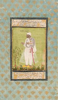 A Mughal Miniature Painting of a Court Official
16 1/2 x 9 3/4 inches.
