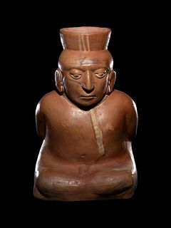 A Large Moche Terracotta Vessel Depicting a Bound Captive
Height 14 3/4 inches.