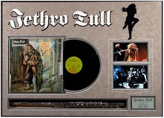 Jethro Tull signed flute and album cover.