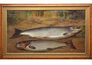 "Bull Trout," an oil on canvas, William Geddes  (1841-1884).