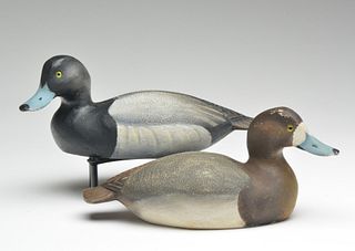 Pair of shooting stool model lesser scaup, Ward Brothers, Crisfield, Maryland.