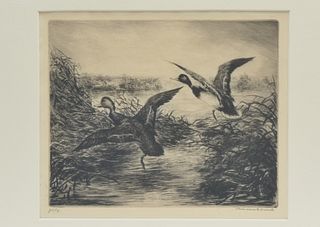Two etchings, Roland Clark.