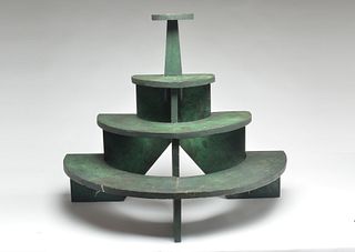 Early green painted plant stand with four shelves.