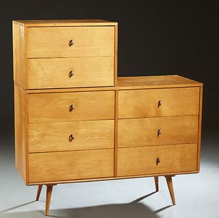 Paul Mccobb Planner Group Carved Maple Tall Chest, mid century modern, with eight drawers, H.- 50 5/8 in., W.- 48 in., D.- 18 1/4 in.