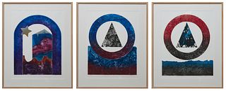 Maritza Davila, "Necklace for Guabancux," 1/5; "Home for Luisa Maria," 5/7; and "Necklace for Atabeira," 1/4, 1990, three collagraph prints, pencil nu