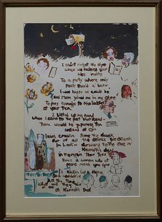 Dixie Durham (1913-2010, Arkansas), "Illustrated Poem," 20th c., watercolor, signed verso "Dixie," presented in a gilt frame, H.- 17 1/2 in., W.- 11 1
