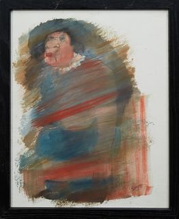 Robert Seago (1936-2020, New Orleans), "Caricature of a Man," 20th c., watercolor, signed lower right, presented in a red oak frame, H.- 13 1/2 in., W