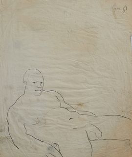 George Valentine Dureau (1930-2014, New Orleans), "Reclining Black Nude Male," 1957, charcoal, signed and dated upper right corner, shrink wrapped, H.