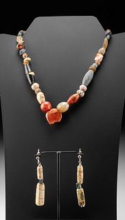 Roman / Phoenician Glass & Stone Necklace w/ Earrings