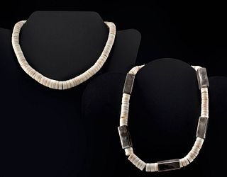 Lot of 2 Vintage Navajo Heishi Necklaces, One w/ Silver