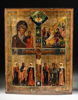 Large 19th C. Russian Icon - Crucifixion of Christ