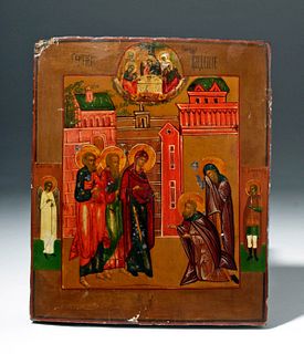 18th C. Russian Icon - Vision of St. Sergii