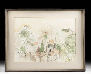 Framed Signed  F. Draper Watercolor of Capri, 1963