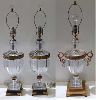 3 Fine Quality Shonbek Urn Form Glass Lamps.