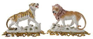 Meissen Figures of Lion and Tiger
