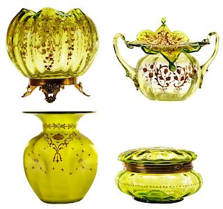 Four Pieces Victorian Art Glass with