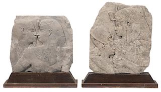 Two Egyptian Style Limestone Relief