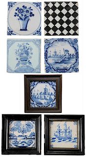 Seven Delft Tiles, Various Subjects
