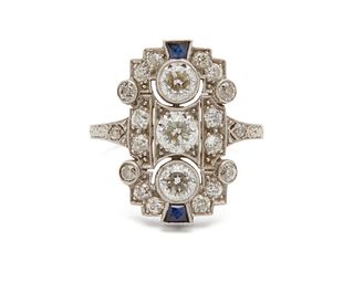 14K Gold, Diamond, and Sapphire Ring