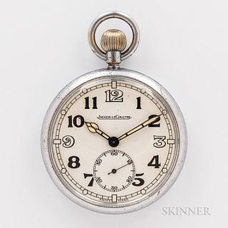 Jaeger LeCoultre Military Open-face Watch, arabic numeral white dial with luminescent leaf hands, sunk seconds, stem-wind, stem-set, gi
