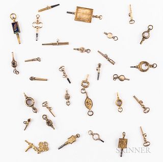 Thirty-one Gilt Watch Keys, 19th/20th century, engraved, chased, and embossed examples.
