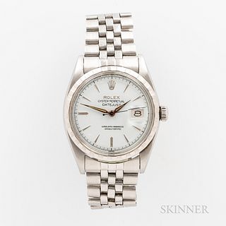 Rolex Stainless Steel Reference 6605 Wristwatch, c. 1957, lacquered white dial with applied indices, marked "Swiss," signed crown, 25-j