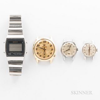 Four Vintage Wristwatches, Seiko digital alarm chronograph with signed bracelet; gilt Bulova Accutron with sunburst dial; lady's Tissot