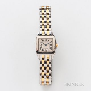Cartier Two-tone "Santos Demoiselle" Reference 2698 Wristwatch, ivory-tone roman numeral printed dial, blued hands, cabochon set crown,